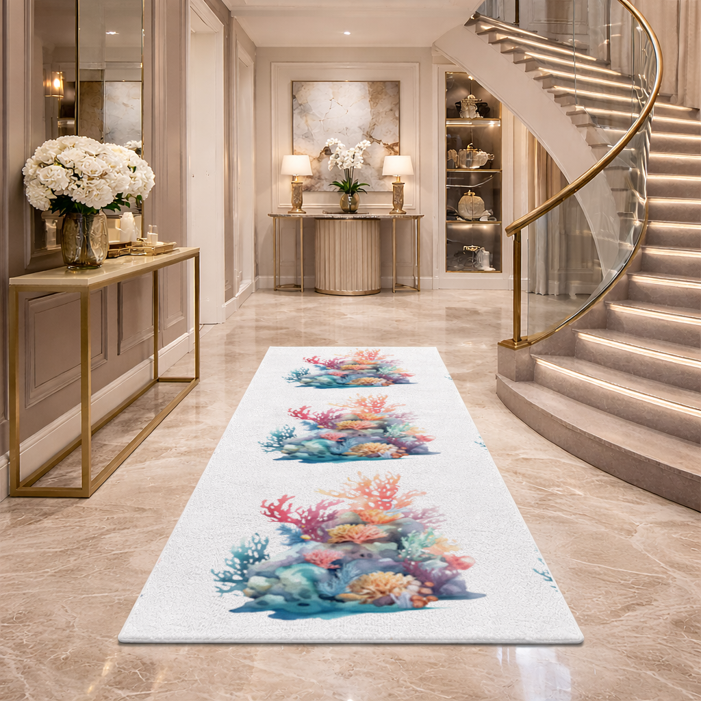 Renkli Suluboya Mercan Kayalığı Antre ve Koridor Halısı