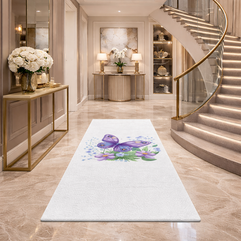 Cottagecore Purple Butterfly Floral Hallway & Entryway Rug