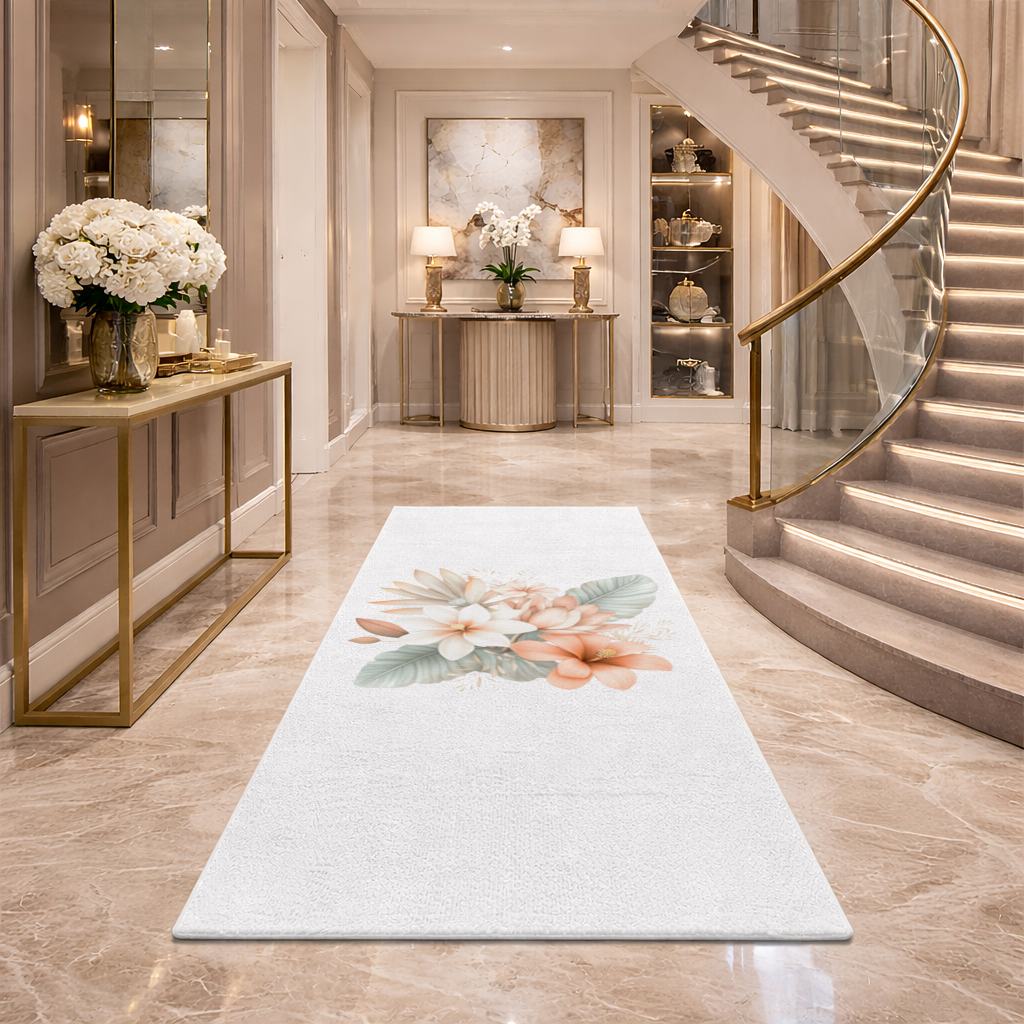 Şeftali Tonlu Tropikal Çiçek Buketi Antre ve Koridor Halısı