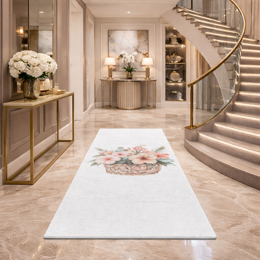 Tropical Hibiscus Flower Woven Basket Hallway & Entryway Rug