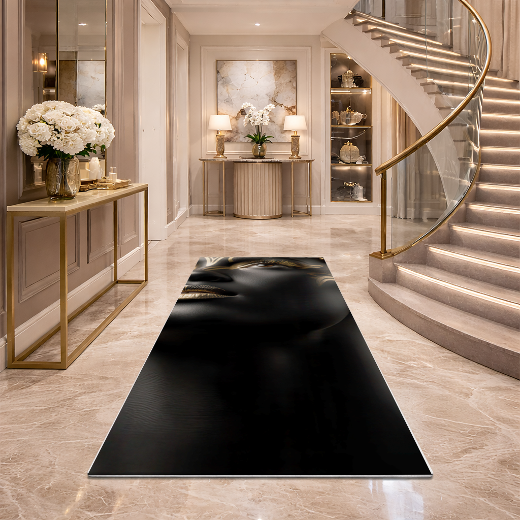 Gold Afrofuturistic Black Woman Hallway & Entryway Rug