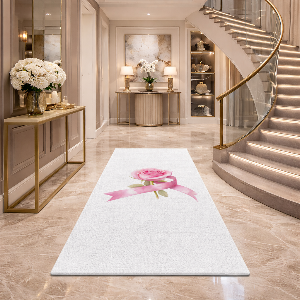 Breast Cancer Awareness Pink Rose Hallway & Entryway Rug