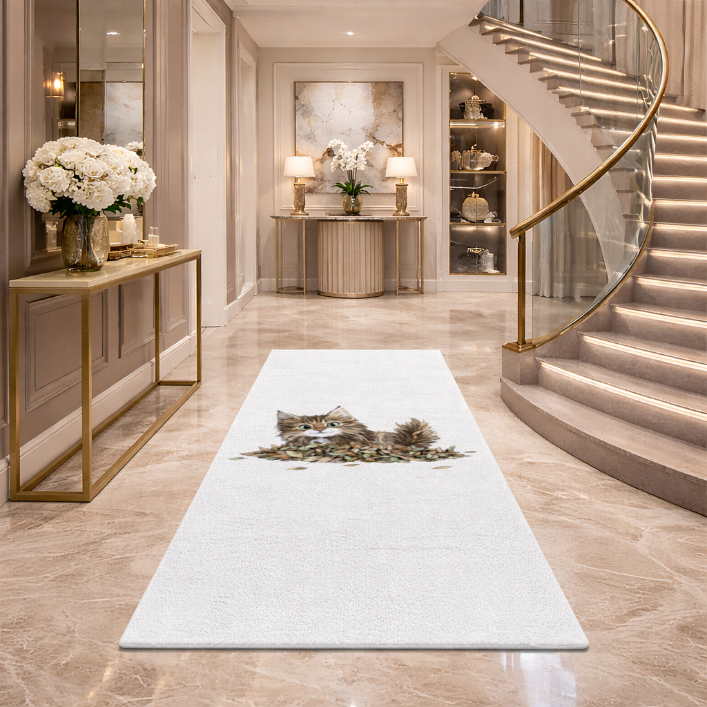 Cute Fluffy Kitten in Autumn Leaves 