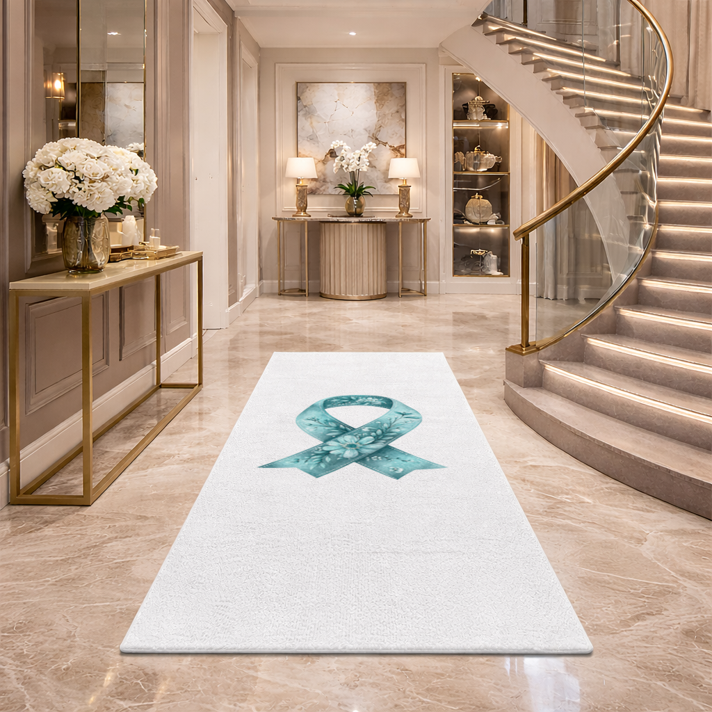 Floral Teal Awareness Ribbon Hallway & Entryway Rug