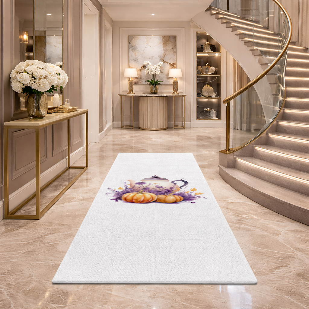 Vintage Purple Floral Pumpkin Teapot Hallway & Entryway Rug