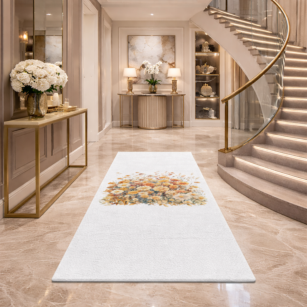 Watercolor Orange Wildflowers Hallway & Entryway Rug