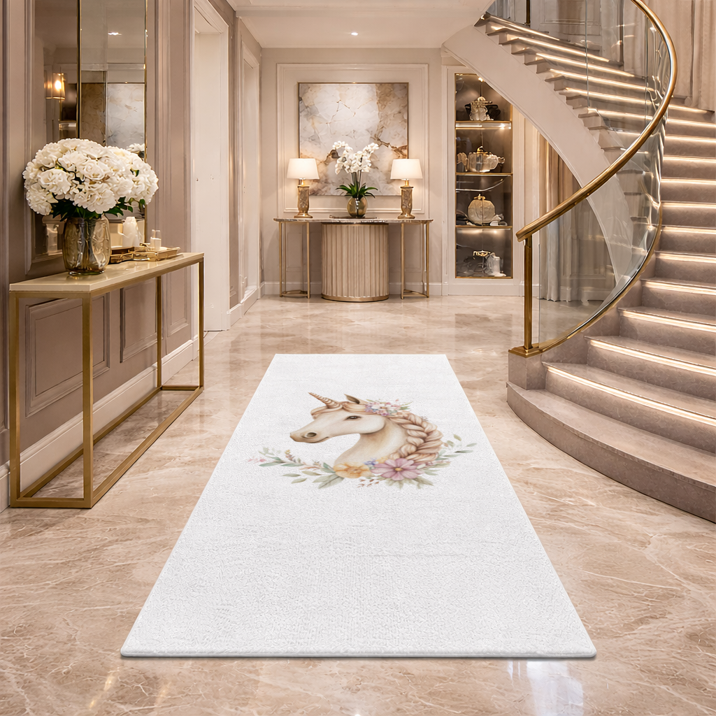 Cottagecore Floral Unicorn Hallway & Entryway Rug