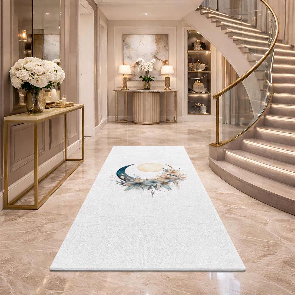 Celestial Boho Moon Floral Hallway & Entryway Rug