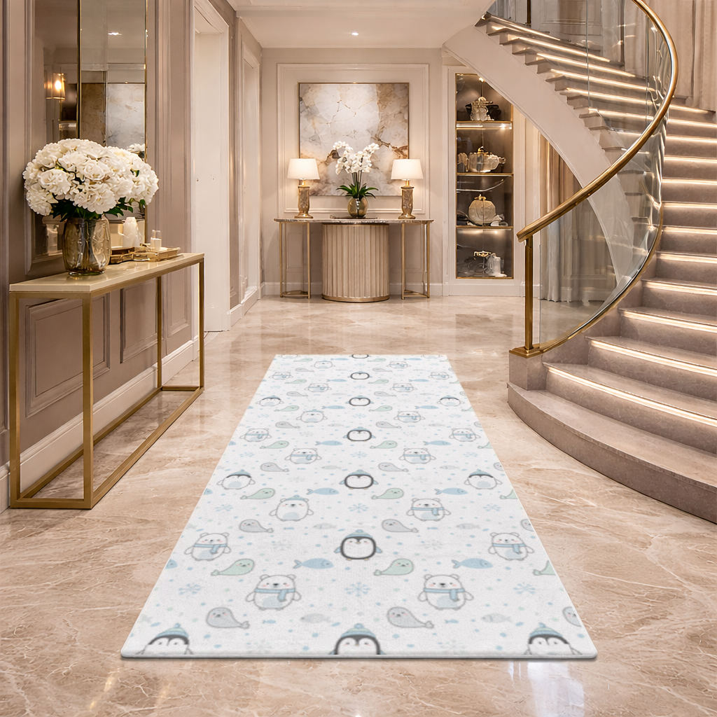 Cute Arctic Animals Winter Pattern Hallway & Entryway Rug