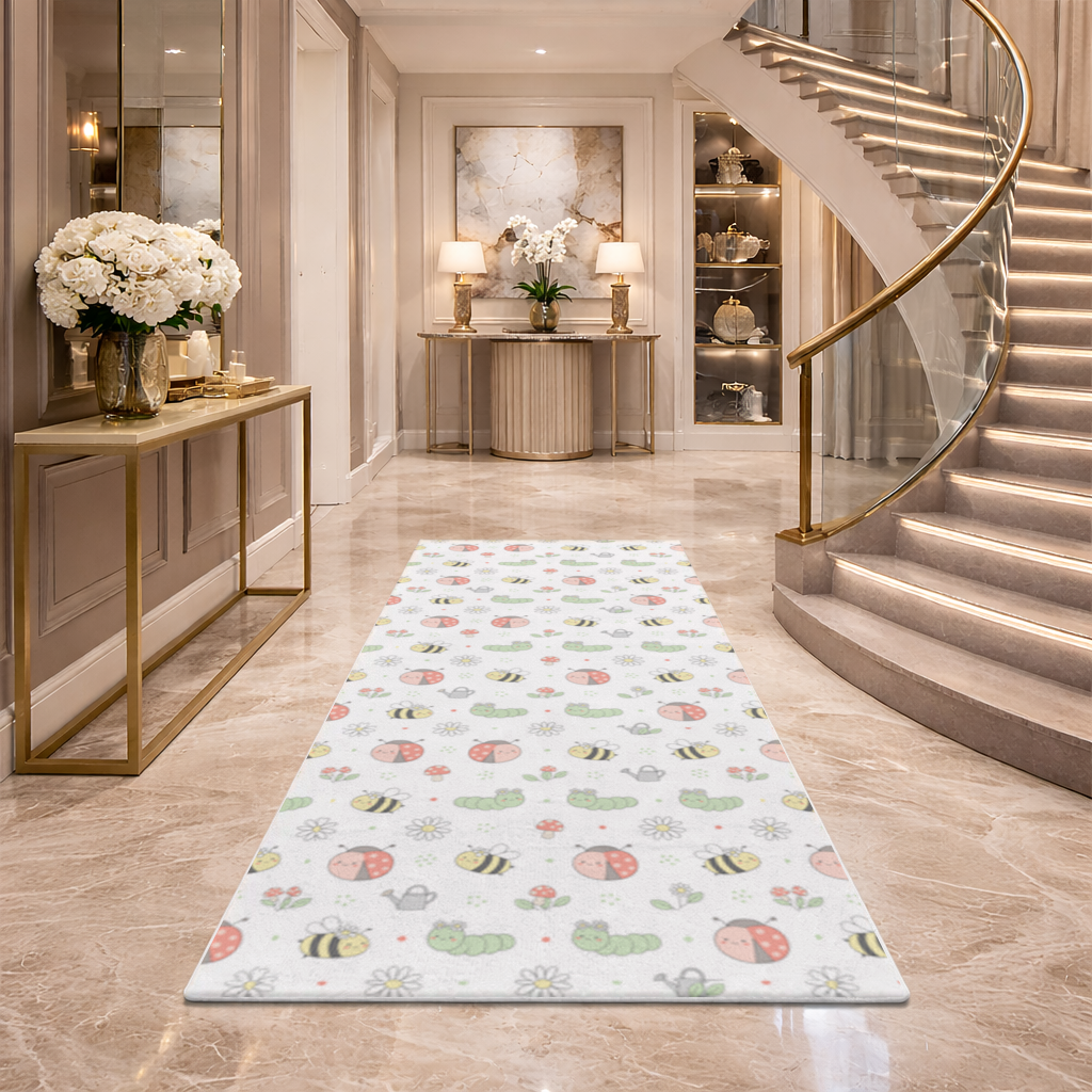 Cute Garden Bugs Pattern Hallway & Entryway Rug