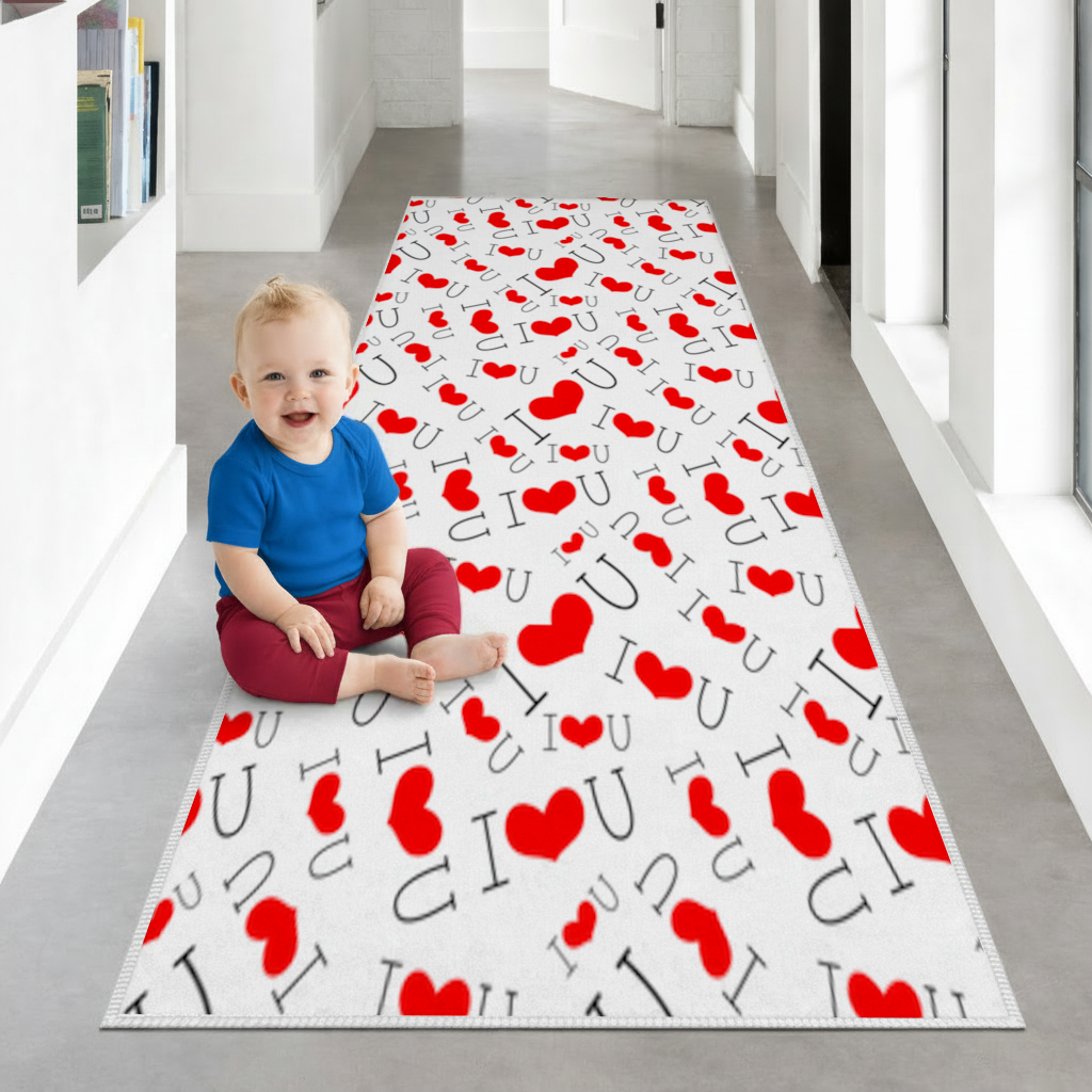 Valentines Day I Love You Heart Pattern Romantic Design Hallway & Entryway Rug