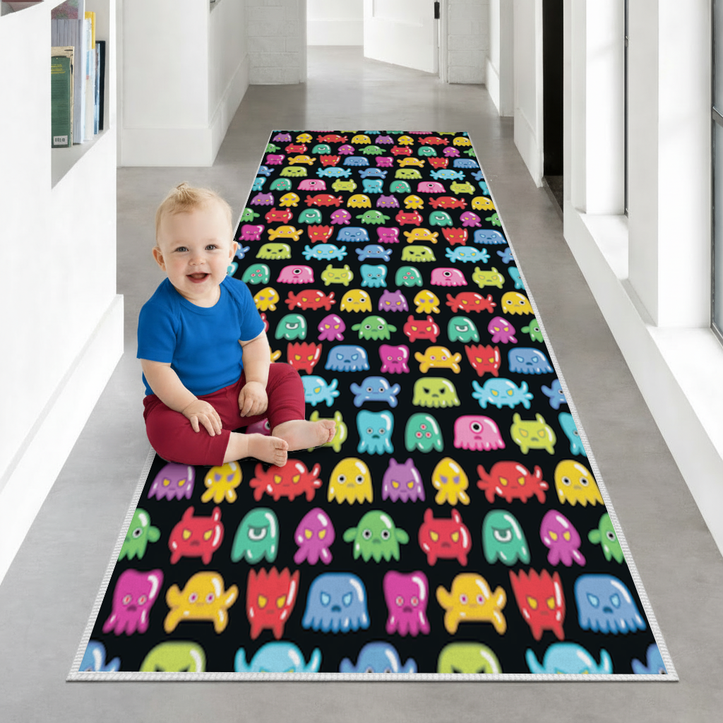 Cute Colorful Monsters Seamless Pattern Hallway & Entryway Rug
