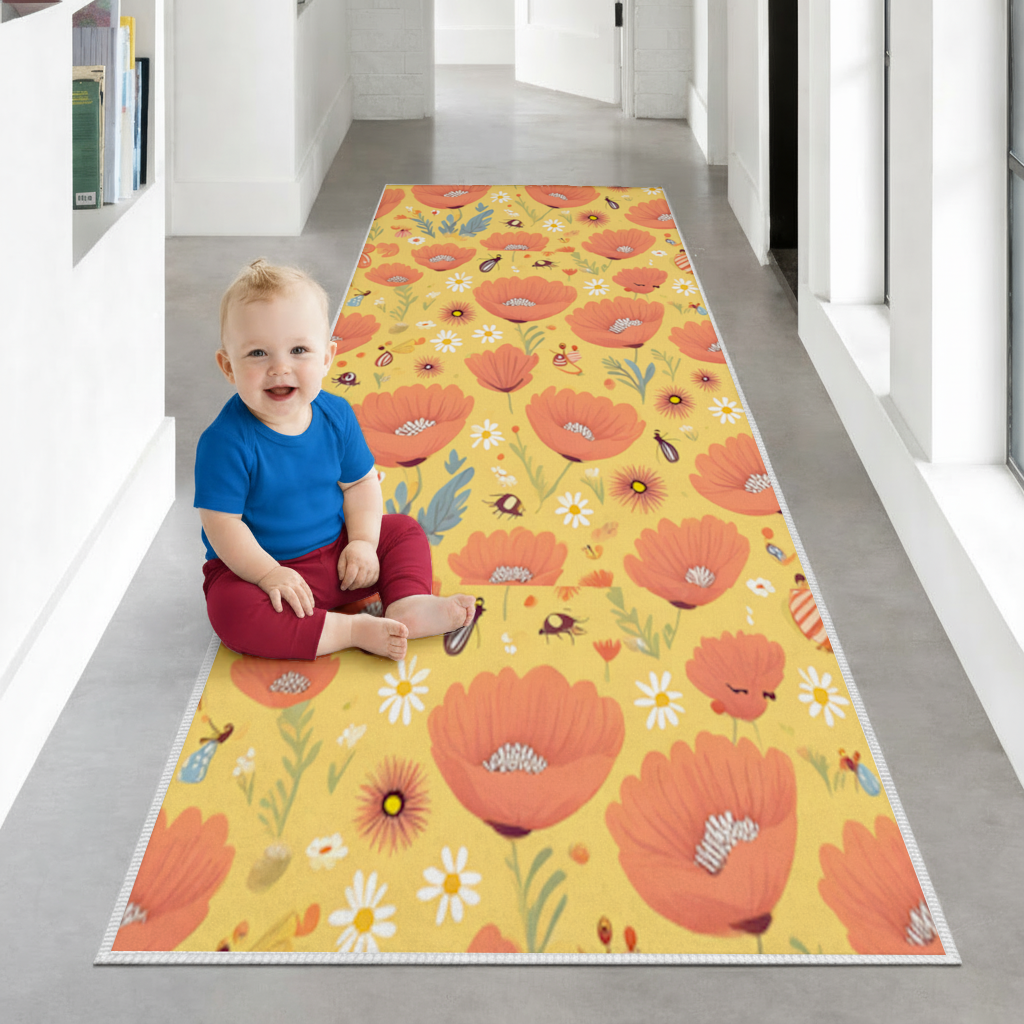 Floral  Insect Pattern  Colorful Design Hallway & Entryway Rug