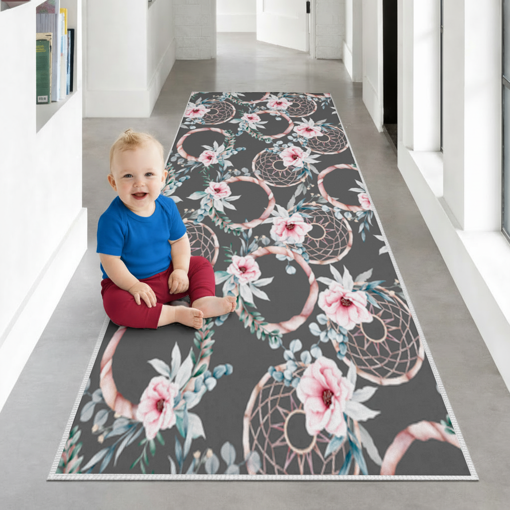 Boho Floral Dreamcatcher Pattern Hallway & Entryway Rug