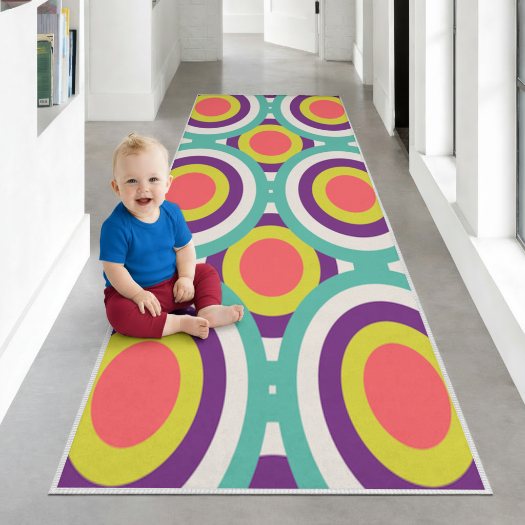 Colorful Geometric Circle Pattern Hallway & Entryway Rug