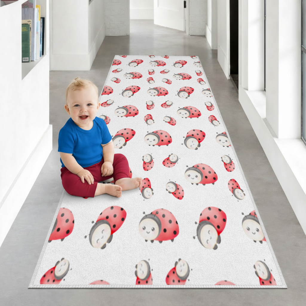 Cute Kawaii Ladybug Pattern Hallway & Entryway Rug