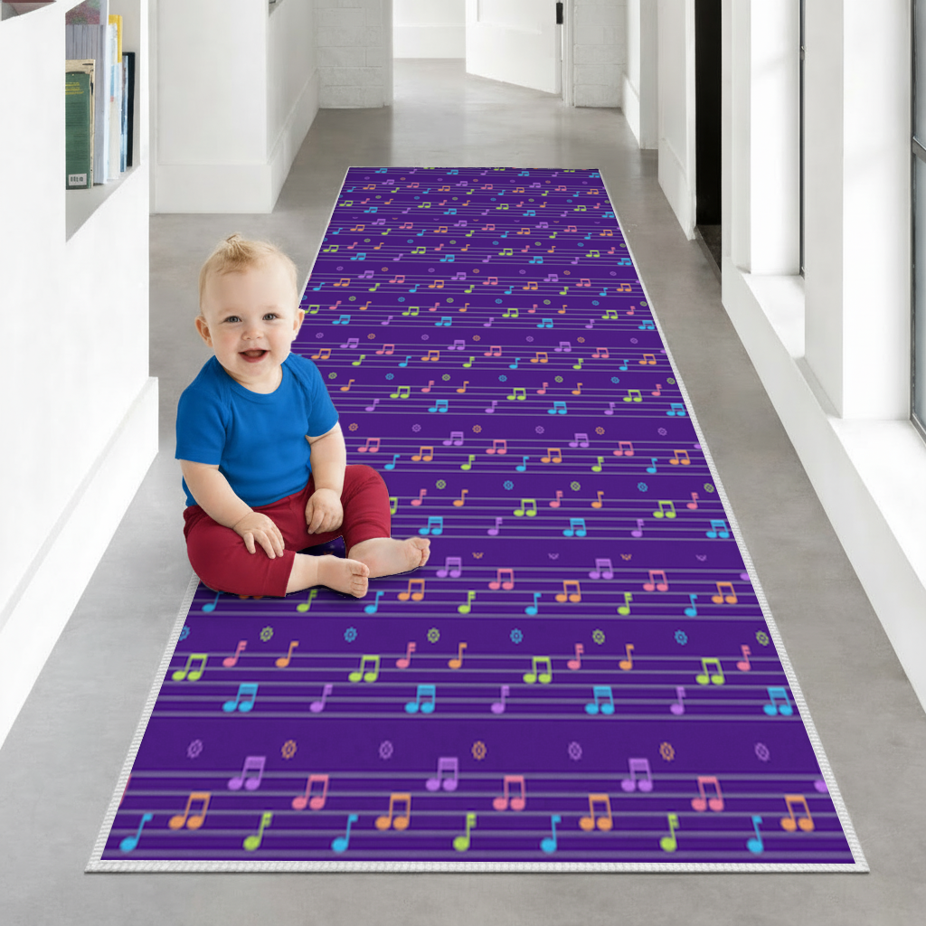 Colorful Music Notes and Modern Rhythm Seamless Pattern Hallway & Entryway Rug
