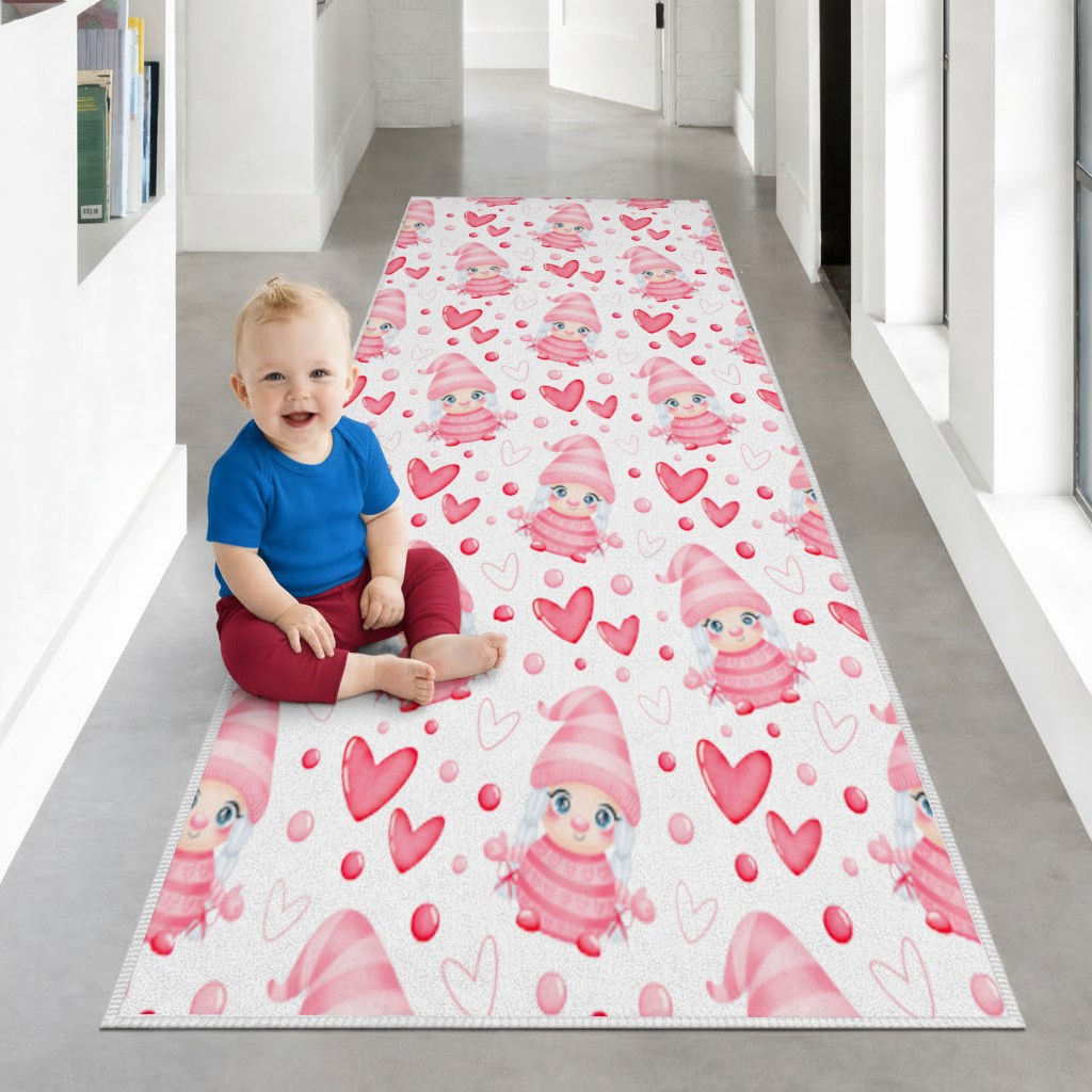 Cute Pink Baby Girl Valentines Day Heart Pattern Design Hallway & Entryway Rug