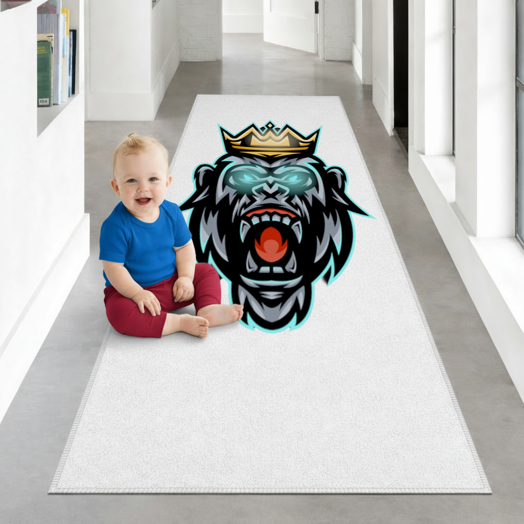 Angry Gorilla King with Crown Graphic - Neon Mascot Design Hallway & Entryway Rug
