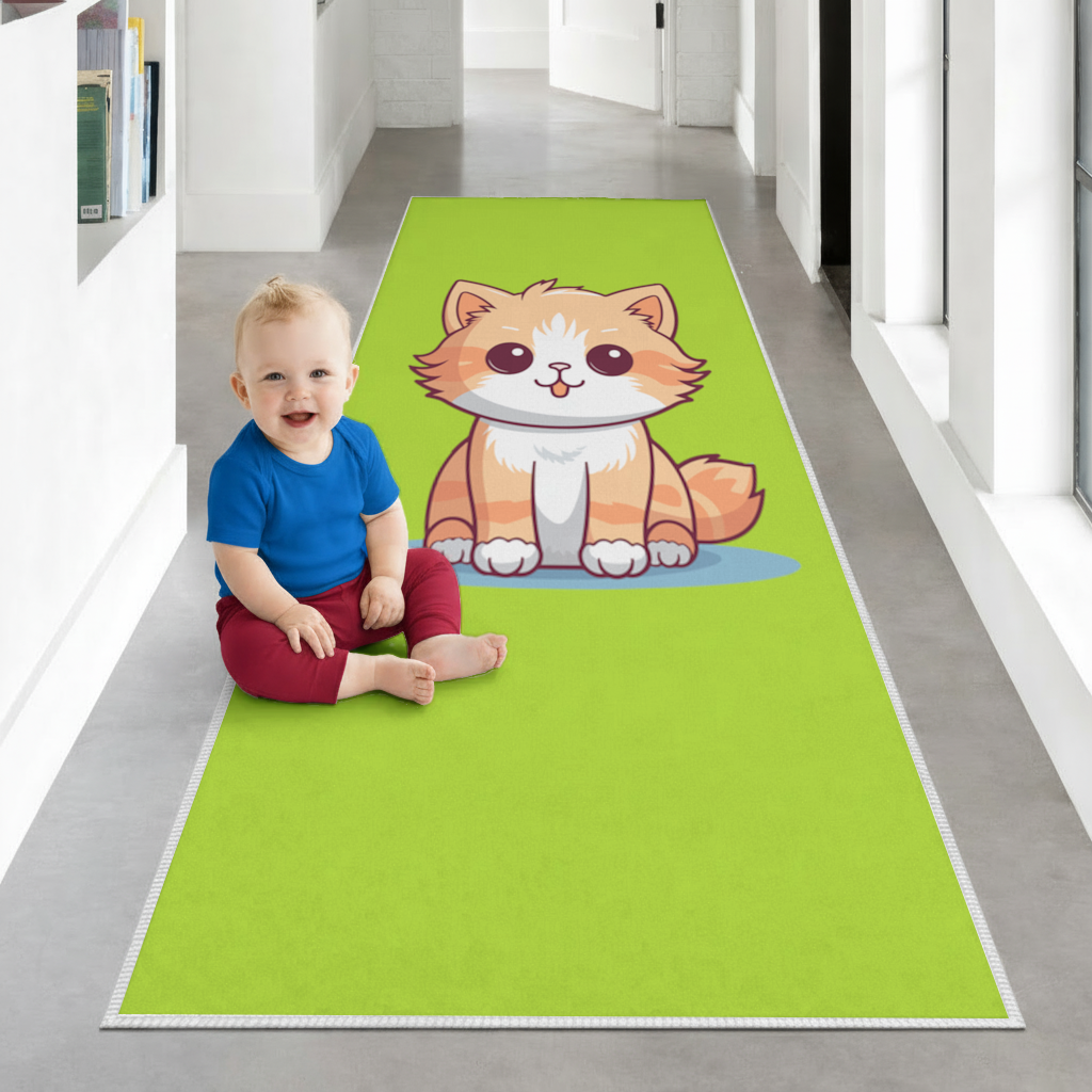 Cute Orange Cat Illustration Hallway & Entryway Rug