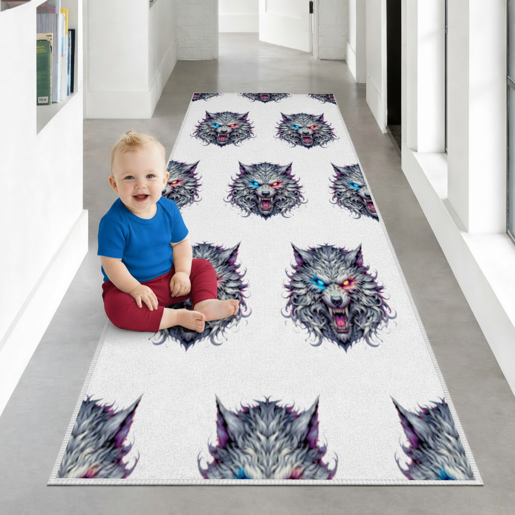 Fierce Wolf Head Illustration Heterochromia Eyes, Savage Wolf Hallway & Entryway Rug