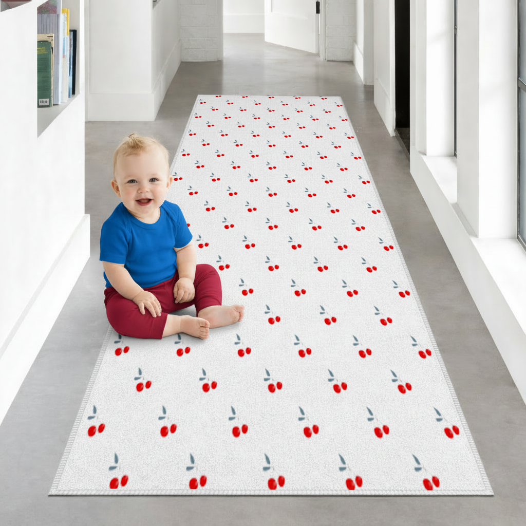 Minimal Cherry Repeat Pattern Background Hallway & Entryway Rug