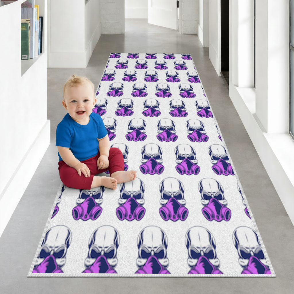 Skull with Gas Mask Illustration Modern and Edgy Design Hallway & Entryway Rug