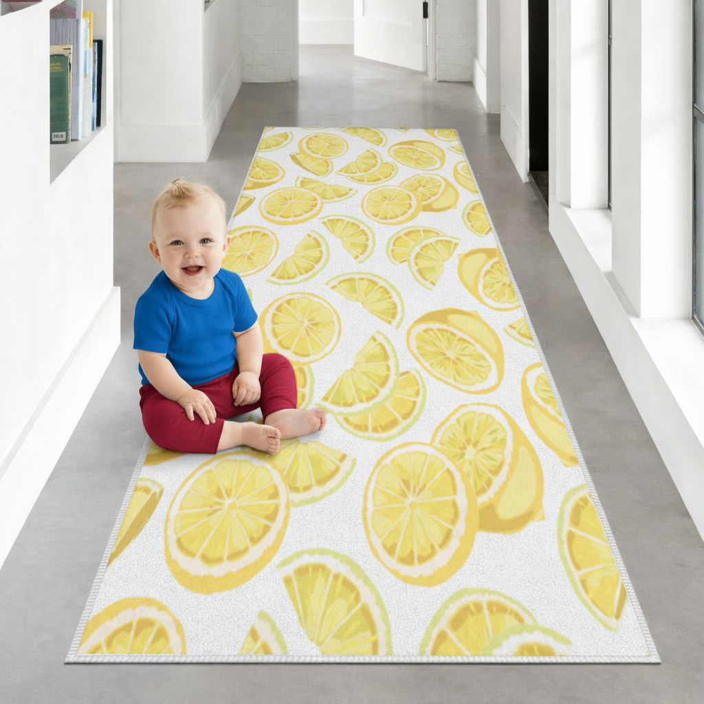 Fresh Lemon Slices Vibrant Summer Pattern Hallway & Entryway Rug