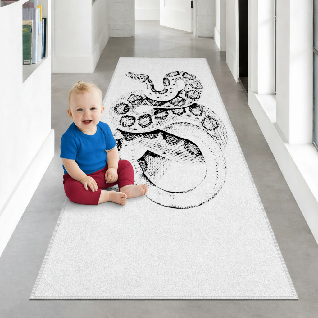 Detailed Vintage Rattlesnake Illustration Hallway & Entryway Rug