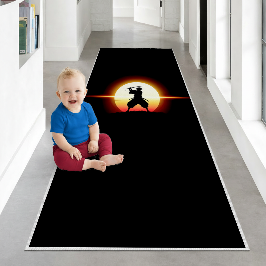 Samurai Silhouette Under the Rising Sun Honor and Strength Hallway & Entryway Rug