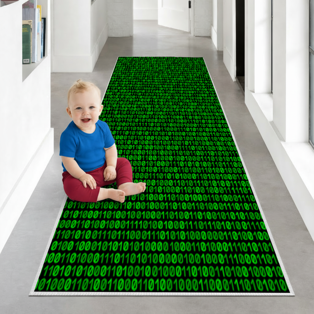 Matrix Style Digital Binary Code Background Hallway & Entryway Rug