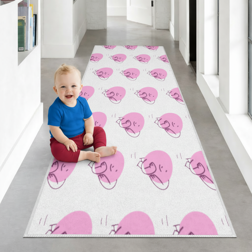 Cute Pink Lying Character Illustration Hallway & Entryway Rug