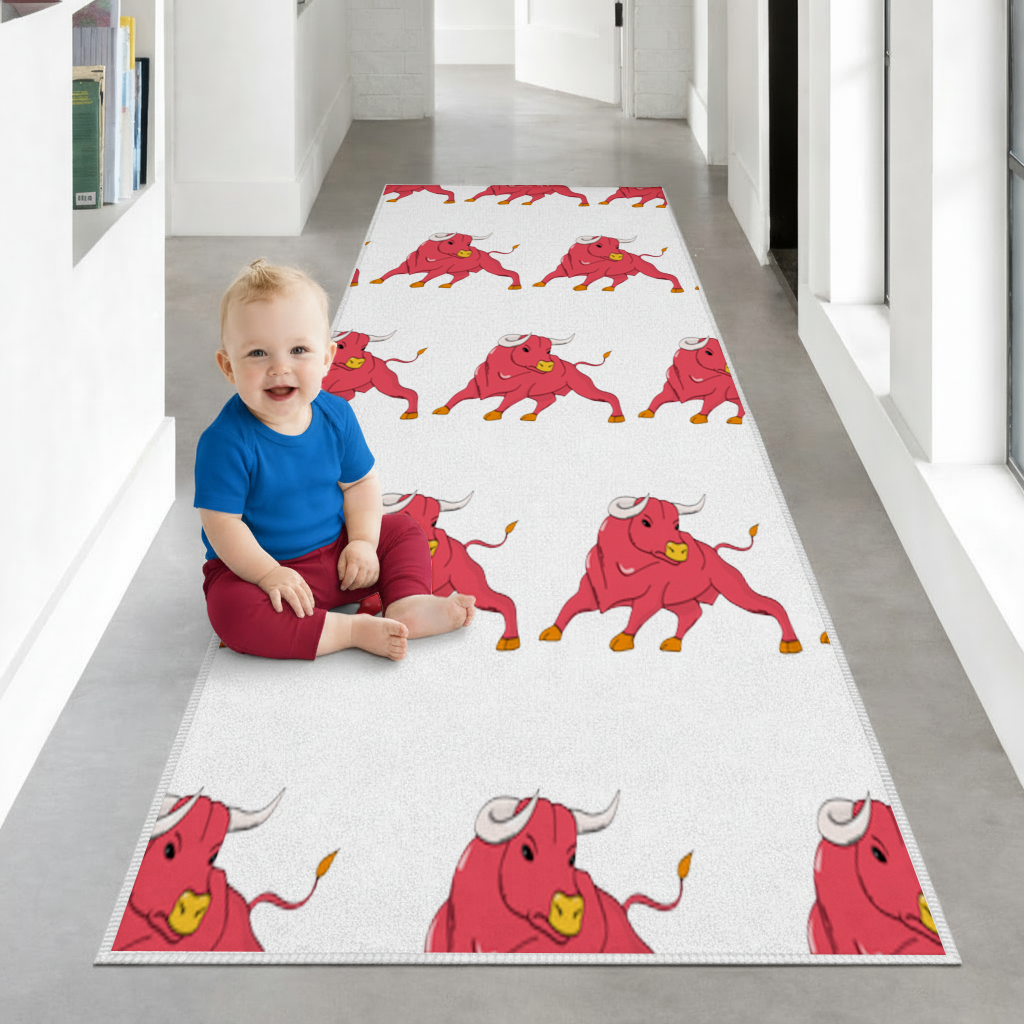 Spanish Red Bull Illustration Inspired by Matador Theme Hallway & Entryway Rug