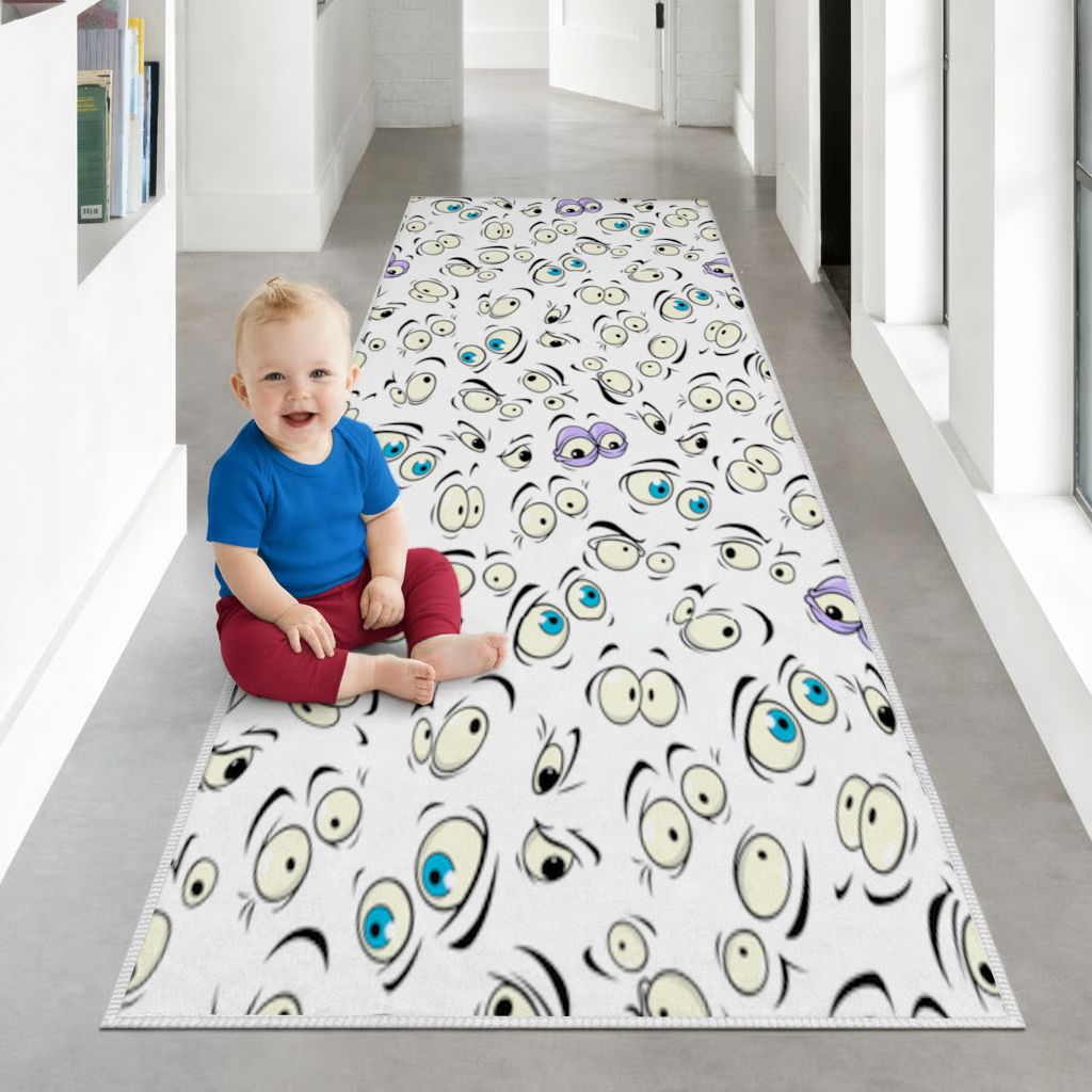 Funny Cartoon Eyes Pattern Hallway & Entryway Rug