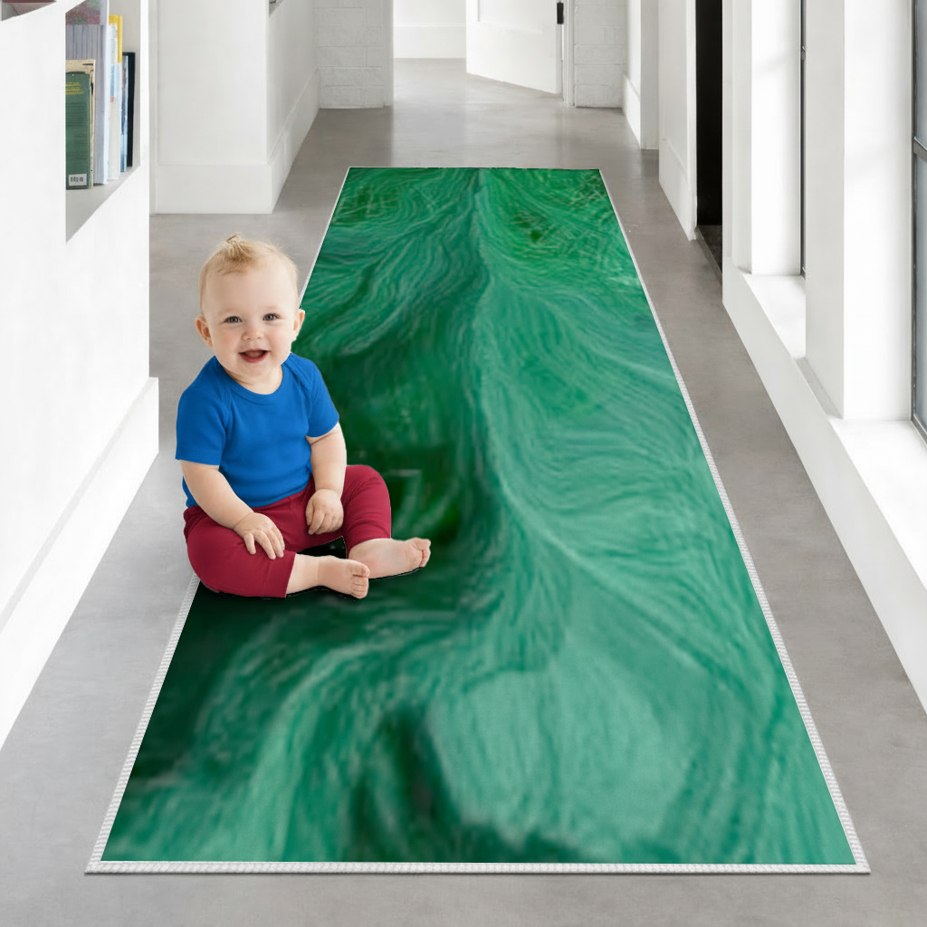 Black and green marbling Hallway & Entryway Rug