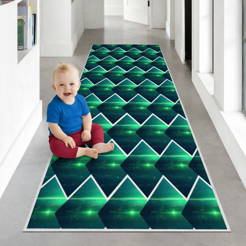 Green bright strips on black background. Hallway & Entryway Rug
