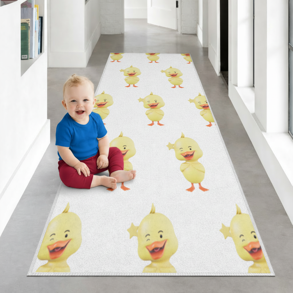 Cheerful Winking Yellow Duck with Star Hallway & Entryway Rug