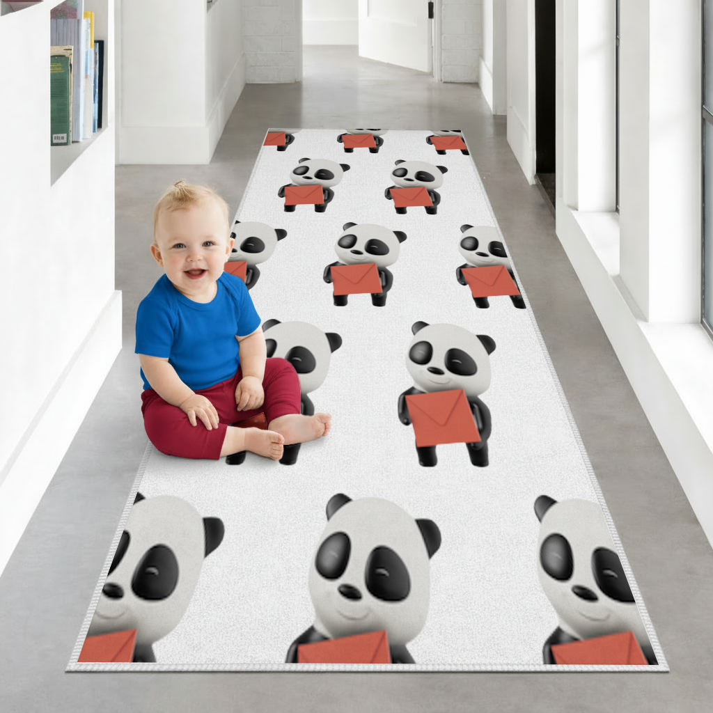 Happy Panda Character Holding Red Envelope Hallway & Entryway Rug