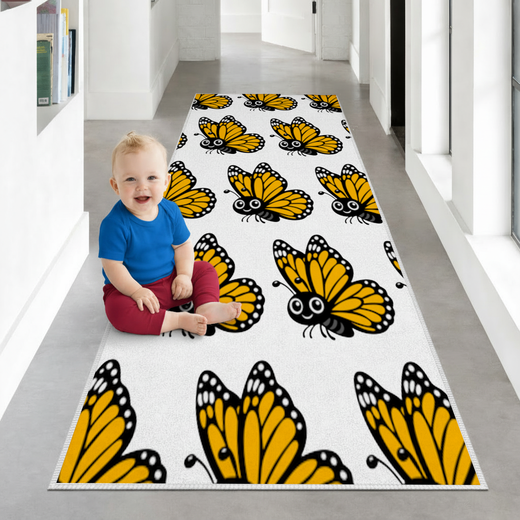 Smiling Orange Monarch Butterfly Character Hallway & Entryway Rug