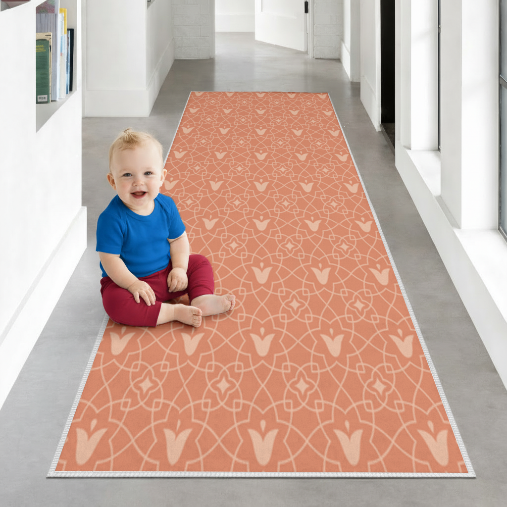 Modern Geometric Linear Terracotta Pattern Hallway & Entryway Rug
