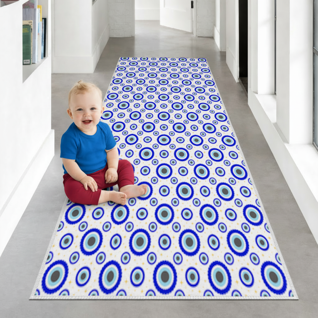 Blue Evil Eye Pattern with Stars Hallway & Entryway Rug