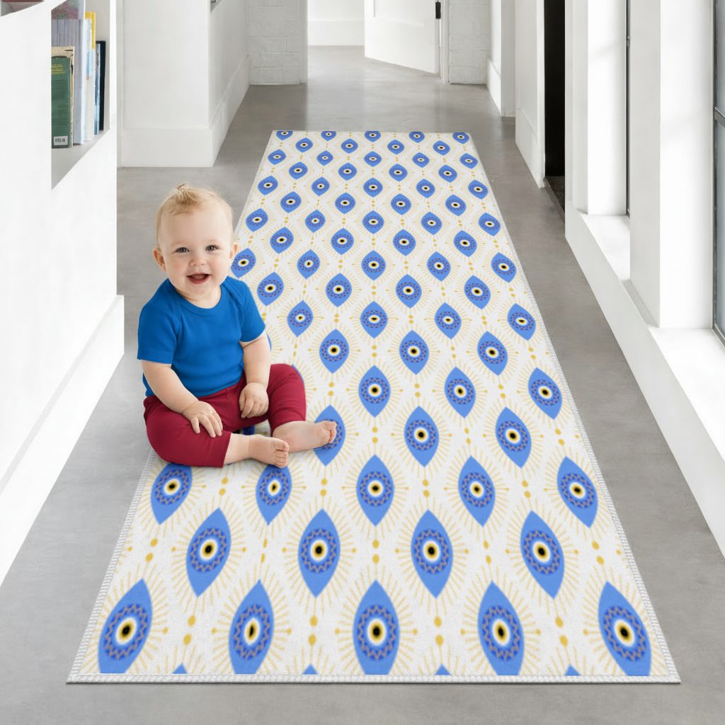 Modern Evil Eye Pattern with Sunburst Rays Hallway & Entryway Rug