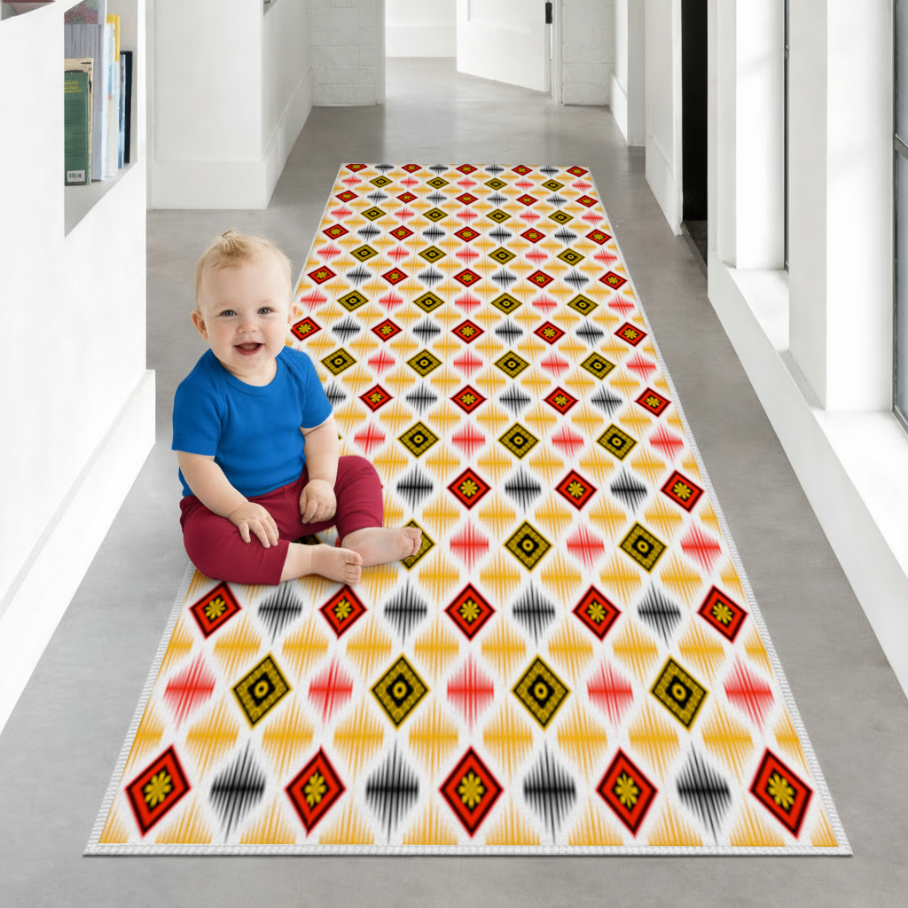 Vibrant Ethnic Geometric Motif Hallway & Entryway Rug