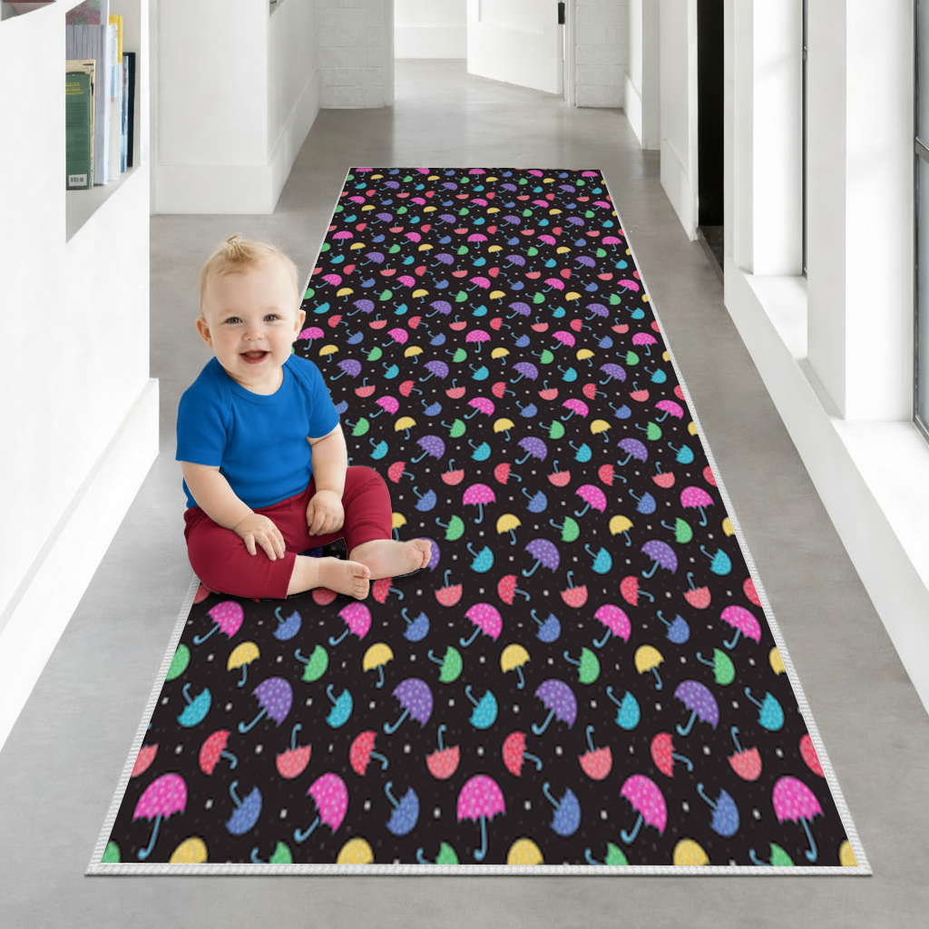 Colorful Heart Umbrellas Pattern Hallway & Entryway Rug