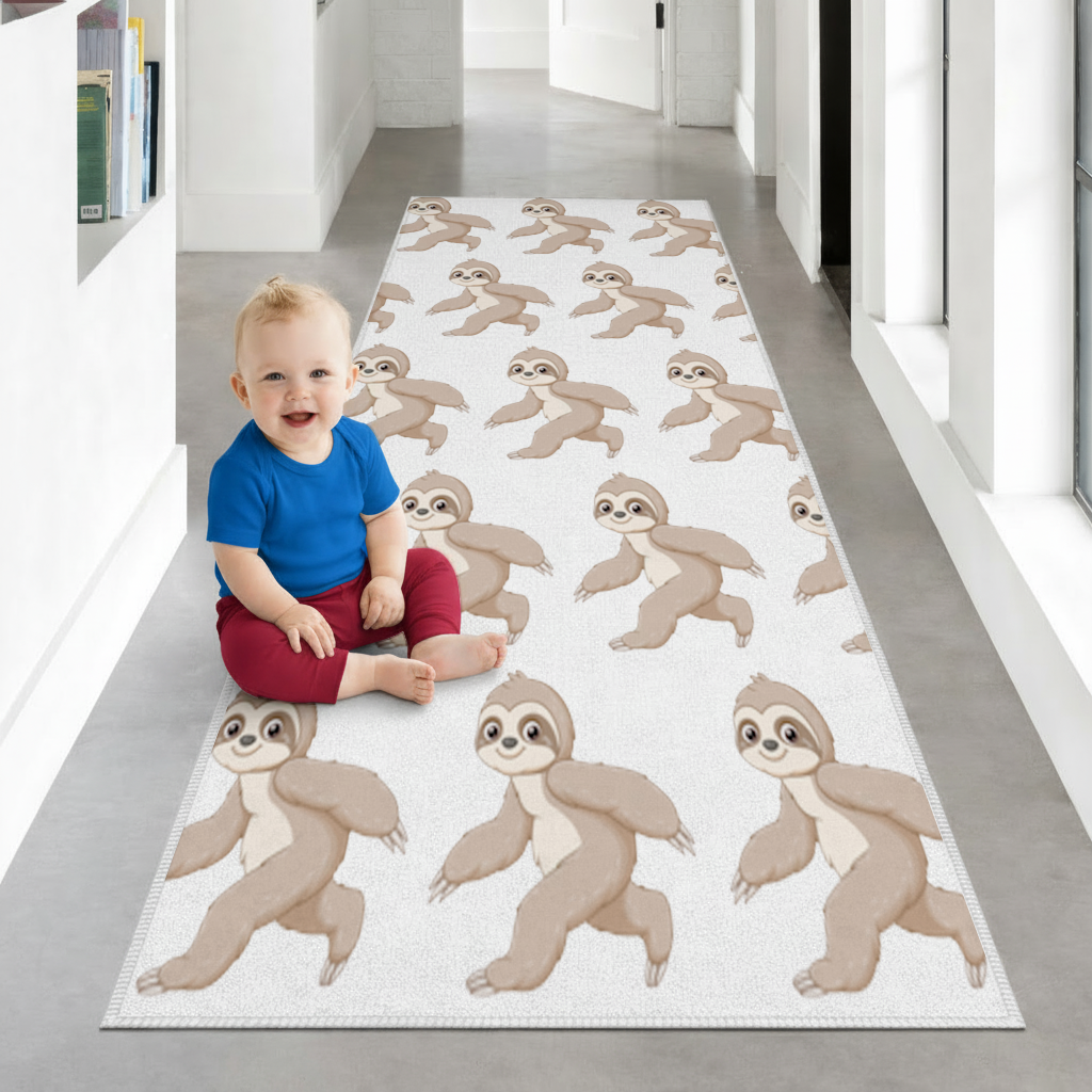 Cute Joyful Walking Sloth Hallway & Entryway Rug