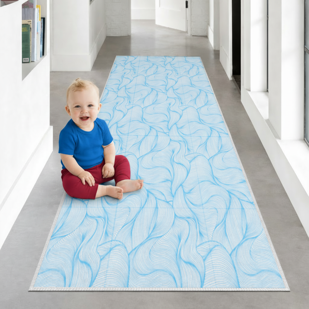 Blue Wavy Linear Abstract Pattern Hallway & Entryway Rug