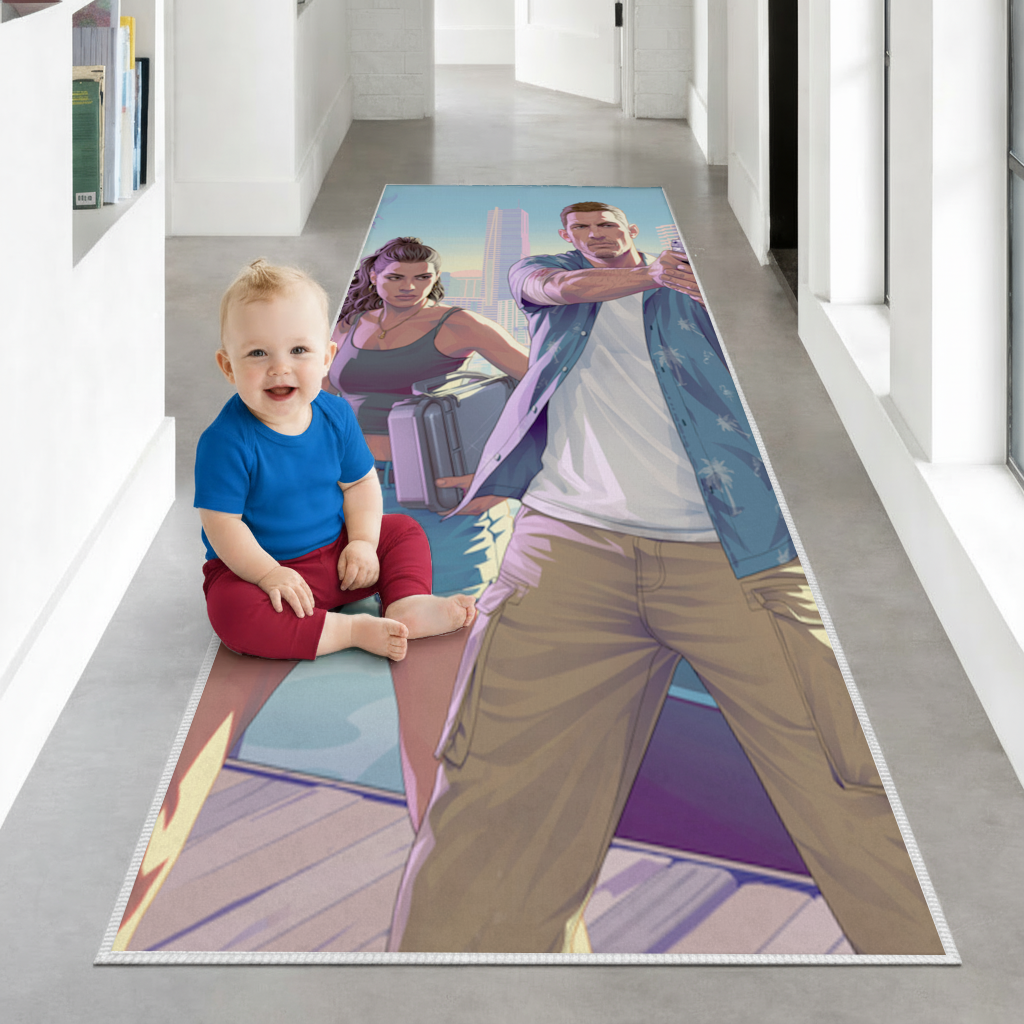Vice City Showdown  Tropical Heist Duo Hallway & Entryway Rug