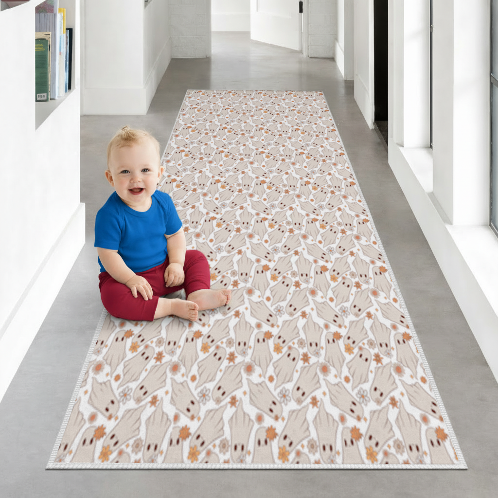 Retro Floral Cute Ghost Seamless Pattern Hallway & Entryway Rug
