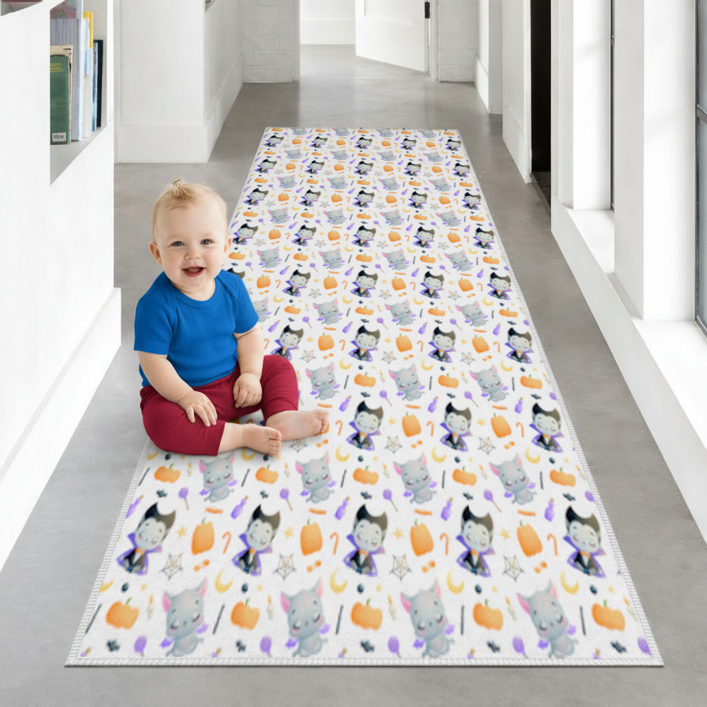 Cute Vampire and Bat Halloween Seamless Pattern Hallway & Entryway Rug