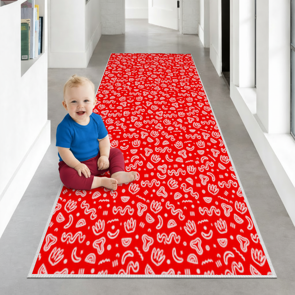 Red Abstract Doodle Hallway & Entryway Rug